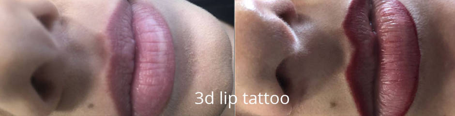 Close up before and after micropigmentation of lips showing enhanced shape and fuller appearance