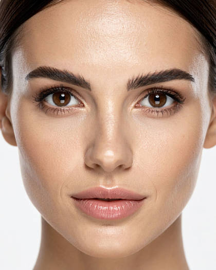Portrait of a woman with smooth skin and symmetrical features highlighting youthful eyes