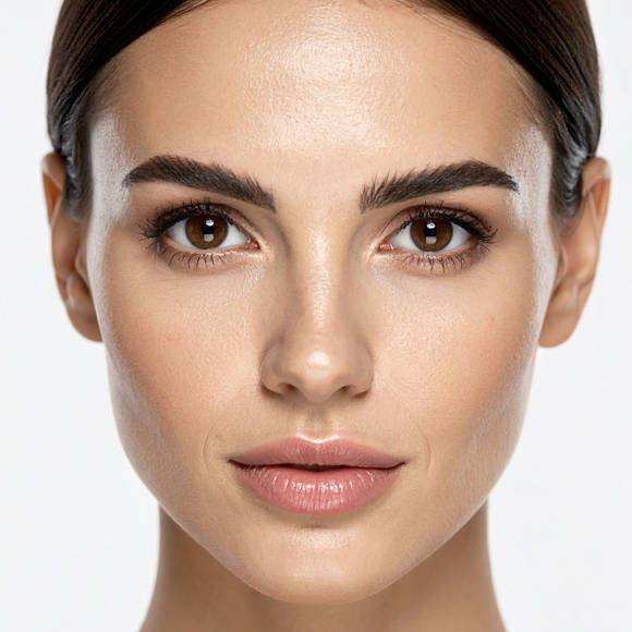 Portrait of a woman with smooth skin and symmetrical features highlighting youthful eyes