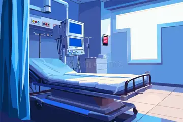 Interior Empty Hospital Surgery Room Bed Medical Equipment Empty Wall Hospital Emergency Reanimation Indoor Clinic Treatment 343923491